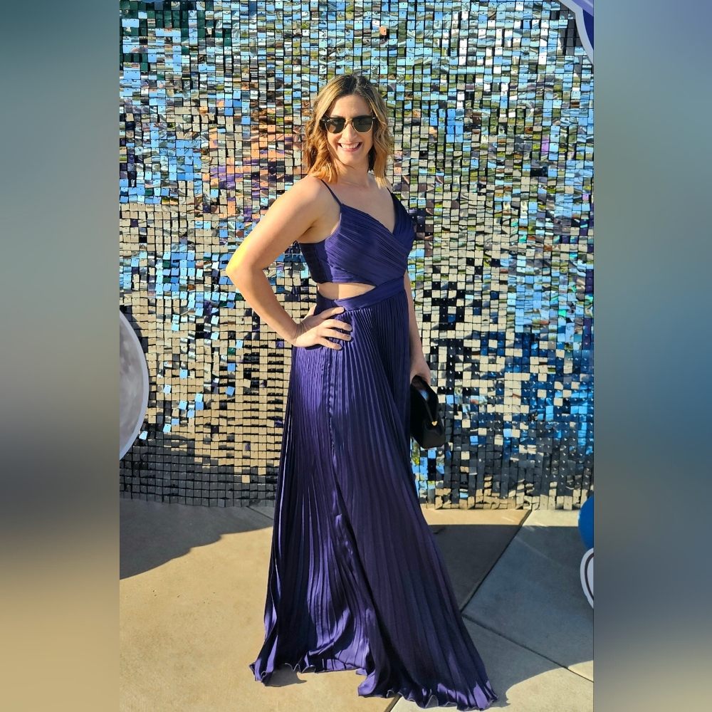 Got the Glam Navy Blue Pleated Cut Dress
